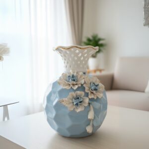 blue ceramic floral vase